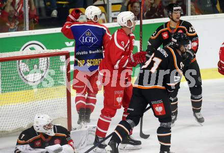 Eishockey. CHL. Europa Champions Hockey League.  KAC gegen Frisk Asker (Norwegen). Torjubel Nicholas Petersen, Matthew Neal,  (KAC). Klagenfurt, am 31.8.2019.
Foto: Kuess
www.qspictures.net
---
pressefotos, pressefotografie, kuess, qs, qspictures, sport, bild, bilder, bilddatenbank