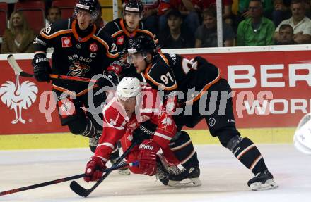 Eishockey. CHL. Europa Champions Hockey League.  KAC gegen Frisk Asker (Norwegen). Nicholas Petersen,  (KAC),  Victor Bjoerkung (Frisk Asker). Klagenfurt, am 31.8.2019.
Foto: Kuess
www.qspictures.net
---
pressefotos, pressefotografie, kuess, qs, qspictures, sport, bild, bilder, bilddatenbank