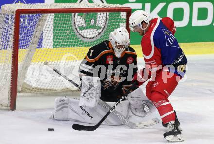 Eishockey. CHL. Europa Champions Hockey League.  KAC gegen Frisk Asker (Norwegen). Matthew Neal,  (KAC), Nicklas Dahlberg  (Frisk Asker). Klagenfurt, am 31.8.2019.
Foto: Kuess
www.qspictures.net
---
pressefotos, pressefotografie, kuess, qs, qspictures, sport, bild, bilder, bilddatenbank