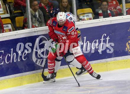 EBEL. Eishockey Bundesliga. KAC gegen	Hydro Fehervar AV 19. Kozek Andrew Jacob (KAC), Koger Daniel (Alba Volan). Klagenfurt, am 13.9.2019.
Foto: Kuess
www.qspictures.net

---
pressefotos, pressefotografie, kuess, qs, qspictures, sport, bild, bilder, bilddatenbank