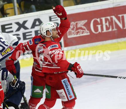 EBEL. Eishockey Bundesliga. KAC gegen	Hydro Fehervar AV 19. Torjubel Neal Matthew,  Kozek Andrew Jacob (KAC). Klagenfurt, am 13.9.2019.
Foto: Kuess
www.qspictures.net

---
pressefotos, pressefotografie, kuess, qs, qspictures, sport, bild, bilder, bilddatenbank