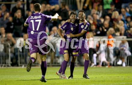 Fussball 2. Liga. SK Austria Klagenfurt gegen SC Austria Lustenau. Torjubel Polydoros Gkezos, Darijo Pecirep (Austria Klagenfurt). Klagenfurt, am 13.9.2019.
Foto: Kuess
www.qspictures.net
---
pressefotos, pressefotografie, kuess, qs, qspictures, sport, bild, bilder, bilddatenbank