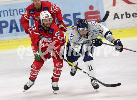 EBEL. Eishockey Bundesliga. KAC gegen	Hydro Fehervar AV 19. Witting Marcel (KAC), Szabo Krisztian (Alba Volan). Klagenfurt, am 13.9.2019.
Foto: Kuess
www.qspictures.net

---
pressefotos, pressefotografie, kuess, qs, qspictures, sport, bild, bilder, bilddatenbank