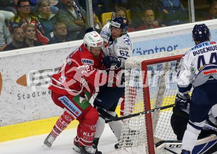 EBEL. Eishockey Bundesliga. KAC gegen	Hydro Fehervar AV 19.  	Hundertpfund Thomas (KAC), Tikkanen Harri (Alba Volan). Klagenfurt, am 13.9.2019.
Foto: Kuess
www.qspictures.net

---
pressefotos, pressefotografie, kuess, qs, qspictures, sport, bild, bilder, bilddatenbank
