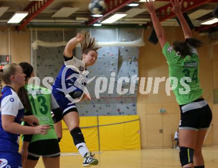 Handball Frauen Bundesliga. SC Kelag Ferlach/Feldkirchen gegen UHC Muellner Bau Stockerau.  Patricia Akalovic,  (Ferlach/Feldkirchen), Dorin Novak (Stockerau). Ferlach, am 14.9.2019.
Foto: Kuess
www.qspictures.net
---
pressefotos, pressefotografie, kuess, qs, qspictures, sport, bild, bilder, bilddatenbank
