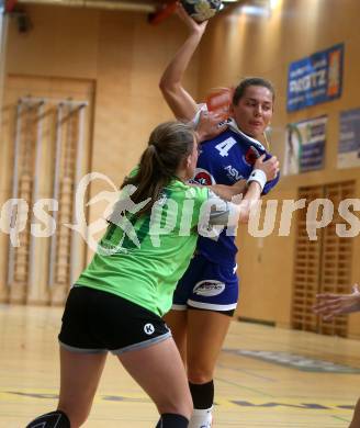 Handball Frauen Bundesliga. SC Kelag Ferlach/Feldkirchen gegen UHC Muellner Bau Stockerau. Luisa Marina Senitza,  (Ferlach/Feldkirchen), Stefanie Schalko (Stockerau). Ferlach, am 14.9.2019.
Foto: Kuess
www.qspictures.net
---
pressefotos, pressefotografie, kuess, qs, qspictures, sport, bild, bilder, bilddatenbank