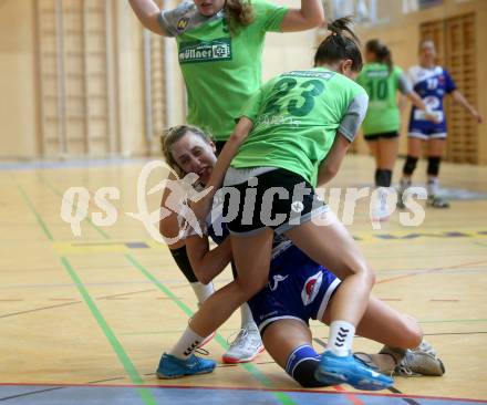 Handball Frauen Bundesliga. SC Kelag Ferlach/Feldkirchen gegen UHC Muellner Bau Stockerau. Nika Oder,  (Ferlach/Feldkirchen), Viktoria Mauler (Stockerau). Ferlach, am 14.9.2019.
Foto: Kuess
www.qspictures.net
---
pressefotos, pressefotografie, kuess, qs, qspictures, sport, bild, bilder, bilddatenbank