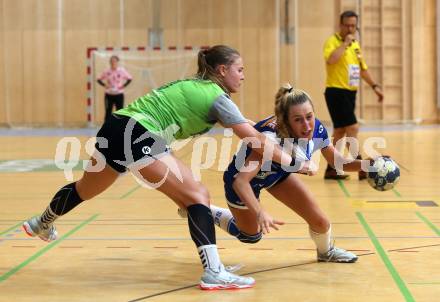 Handball Frauen Bundesliga. SC Kelag Ferlach/Feldkirchen gegen UHC Muellner Bau Stockerau. Nika Oder,  (Ferlach/Feldkirchen), Sandra Hart (Stockerau). Ferlach, am 14.9.2019.
Foto: Kuess
www.qspictures.net
---
pressefotos, pressefotografie, kuess, qs, qspictures, sport, bild, bilder, bilddatenbank