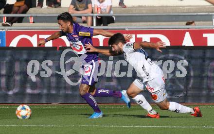 Fussball Bundesliga. RZ Pellets WAC gegen FK Austria Wien. Michael Novak,  (WAC),  Caner Cavlan (Wien). Wolfsberg, am 15.9.2019.
Foto: Kuess
www.qspictures.net

---
pressefotos, pressefotografie, kuess, qs, qspictures, sport, bild, bilder, bilddatenbank