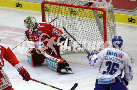 EBEL. Eishockey Bundesliga. EC VSV gegen HCB Suedtirol Alperia.  	Pollastrone Jerry (VSV), Irving Leland (Bozen). Villach, am 15.9.2019.
Foto: Kuess
www.qspictures.net
---
pressefotos, pressefotografie, kuess, qs, qspictures, sport, bild, bilder, bilddatenbank