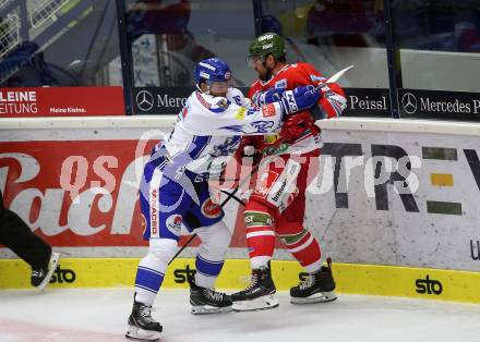 EBEL. Eishockey Bundesliga. EC VSV gegen HCB Suedtirol Alperia.  Bacher Stefan (VSV), Insam Marco (Bozen). Villach, am 15.9.2019.
Foto: Kuess
www.qspictures.net
---
pressefotos, pressefotografie, kuess, qs, qspictures, sport, bild, bilder, bilddatenbank
