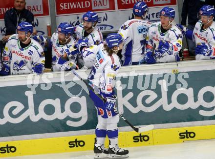 EBEL. Eishockey Bundesliga. EC VSV gegen HCB Suedtirol Alperia. Torjubel 	Karlsson Anton  (VSV). Villach, am 15.9.2019.
Foto: Kuess
www.qspictures.net
---
pressefotos, pressefotografie, kuess, qs, qspictures, sport, bild, bilder, bilddatenbank