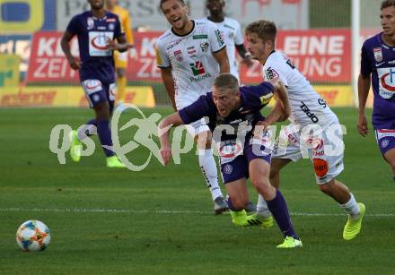 Fussball Bundesliga. RZ Pellets WAC gegen FK Austria Wien. Romano Christian Schmid,  (WAC), Thomas Ebner (Wien). Wolfsberg, am 15.9.2019.
Foto: Kuess
www.qspictures.net

---
pressefotos, pressefotografie, kuess, qs, qspictures, sport, bild, bilder, bilddatenbank