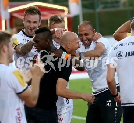 Fussball Bundesliga. RZ Pellets WAC gegen FK Austria Wien. Torjubel Anderson Niangbo, Trainer Gerhard Struber, Michael Sollbauer, Marcel Ritzmaier (WAC). Wolfsberg, am 15.9.2019.
Foto: Kuess
www.qspictures.net

---
pressefotos, pressefotografie, kuess, qs, qspictures, sport, bild, bilder, bilddatenbank