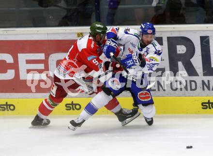 EBEL. Eishockey Bundesliga. EC VSV gegen HCB Suedtirol Alperia. Pollastrone Jerry  (VSV), Arniel James (Bozen). Villach, am 15.9.2019.
Foto: Kuess
www.qspictures.net
---
pressefotos, pressefotografie, kuess, qs, qspictures, sport, bild, bilder, bilddatenbank