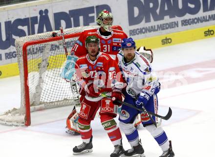 EBEL. Eishockey Bundesliga. EC VSV gegen HCB Suedtirol Alperia.  Poeyhoenen Marko (VSV), Marchetti Stefano, Irving Leland (Bozen). Villach, am 15.9.2019.
Foto: Kuess
www.qspictures.net
---
pressefotos, pressefotografie, kuess, qs, qspictures, sport, bild, bilder, bilddatenbank