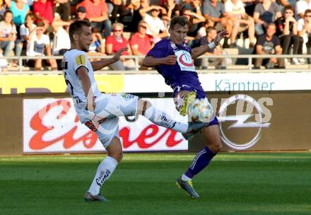 Fussball Bundesliga. RZ Pellets WAC gegen FK Austria Wien. Mario Leitgeb,  (WAC), Florian Klein (Wien). Wolfsberg, am 15.9.2019.
Foto: Kuess
www.qspictures.net

---
pressefotos, pressefotografie, kuess, qs, qspictures, sport, bild, bilder, bilddatenbank