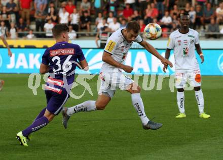 Fussball Bundesliga. RZ Pellets WAC gegen FK Austria Wien.  Mario Leitgeb,  (WAC), Dominik Fitz (Wien). Wolfsberg, am 15.9.2019.
Foto: Kuess
www.qspictures.net

---
pressefotos, pressefotografie, kuess, qs, qspictures, sport, bild, bilder, bilddatenbank