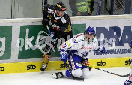 EBEL. Eishockey Bundesliga. EC VSV gegen spusu Vienna Capitals.  Chris Collins,  (VSV), Mike Zalewski (Vienna Capitals). Villach, am 20.9.2019.
Foto: Kuess
www.qspictures.net
---
pressefotos, pressefotografie, kuess, qs, qspictures, sport, bild, bilder, bilddatenbank