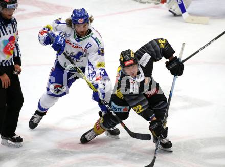 EBEL. Eishockey Bundesliga. EC VSV gegen spusu Vienna Capitals.  Chris Collins, (VSV), Julian Grosslercher (Vienna Capitals). Villach, am 20.9.2019.
Foto: Kuess
www.qspictures.net
---
pressefotos, pressefotografie, kuess, qs, qspictures, sport, bild, bilder, bilddatenbank