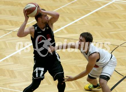 Basketball 2. Bundesliga. Grunddurchgang 1. Runde. Woerthersee Piraten gegen Mistelbach Mustangs. Andreas Nuck,  (Piraten), Michal Jedovnicky (Mustangs). Klagenfurt, am 21.9.2019.
Foto: Kuess
www.qspictures.net

---
pressefotos, pressefotografie, kuess, qs, qspictures, sport, bild, bilder, bilddatenbank
