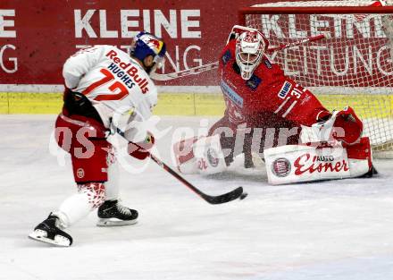 EBEL. Eishockey Bundesliga. KAC gegen	EC Red Bull Salzburg. David Madlener,  (KAC), John Hughes (Salzburg). Klagenfurt, am 22.9.2019.
Foto: Kuess
www.qspictures.net

---
pressefotos, pressefotografie, kuess, qs, qspictures, sport, bild, bilder, bilddatenbank