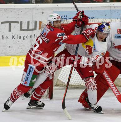 EBEL. Eishockey Bundesliga. KAC gegen	EC Red Bull Salzburg. Johannes Bischofberger,  (KAC), Lukas Schreier (Salzburg). Klagenfurt, am 22.9.2019.
Foto: Kuess
www.qspictures.net

---
pressefotos, pressefotografie, kuess, qs, qspictures, sport, bild, bilder, bilddatenbank