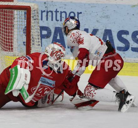 EBEL. Eishockey Bundesliga. KAC gegen	EC Red Bull Salzburg. David Madlener,  (KAC), John Hughes (Salzburg). Klagenfurt, am 22.9.2019.
Foto: Kuess
www.qspictures.net

---
pressefotos, pressefotografie, kuess, qs, qspictures, sport, bild, bilder, bilddatenbank