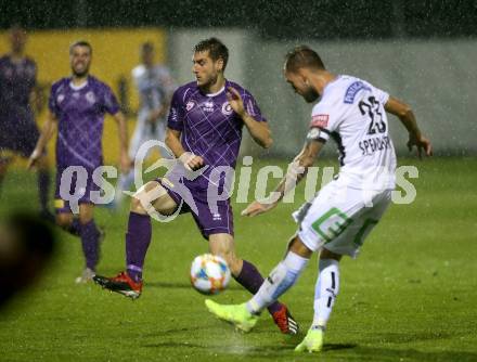 Fussball OEFB-Cup. SK Austria Klagenfurt gegen SK Puntigamer Sturm Graz. Petar Zubak, (Austria Klagenfurt),  Lukas Spendlhofer (Graz). Klagenfurt, am 25.9.2019.
Foto: Kuess
www.qspictures.net
---
pressefotos, pressefotografie, kuess, qs, qspictures, sport, bild, bilder, bilddatenbank