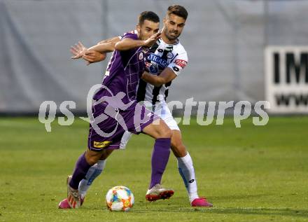 Fussball OEFB-Cup. SK Austria Klagenfurt gegen SK Puntigamer Sturm Graz. Polydoros Gkezos,  (Austria Klagenfurt), Juan Maria Dominguez Lamas (Graz). Klagenfurt, am 25.9.2019.
Foto: Kuess
www.qspictures.net
---
pressefotos, pressefotografie, kuess, qs, qspictures, sport, bild, bilder, bilddatenbank