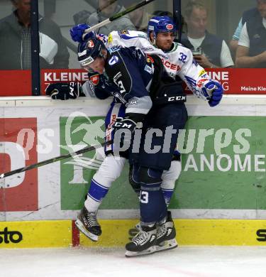 EBEL. Eishockey Bundesliga. EC VSV gegen Hydro Fehervar AV 19. Bernd Wolf,  (VSV), Mikko Lehtonen  (Alba Volan). Villach, am 27.9.2019.
Foto: Kuess
www.qspictures.net
---
pressefotos, pressefotografie, kuess, qs, qspictures, sport, bild, bilder, bilddatenbank