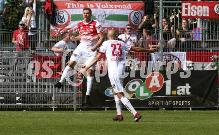 Fussball 2. Liga. SK Austria Klagenfurt gegen SK Vorwaerts Steyr. Torjubel Bojan Mustecic, Thomas Himmelfreundpointner (Vorwaerts Steyr). Klagenfurt, am 29.9.2019.
Foto: Kuess
www.qspictures.net
---
pressefotos, pressefotografie, kuess, qs, qspictures, sport, bild, bilder, bilddatenbank