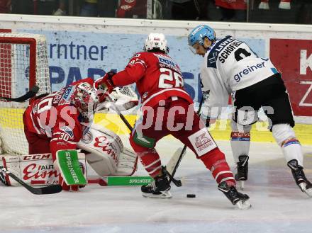 EBEL. Eishockey Bundesliga. KAC gegen	EHC Liwest Black Wings Linz. Lars Haugen, Martin Schumnig, (KAC), Schofield Rick (Linz). Klagenfurt, am 29.9.2019.
Foto: Kuess
www.qspictures.net

---
pressefotos, pressefotografie, kuess, qs, qspictures, sport, bild, bilder, bilddatenbank