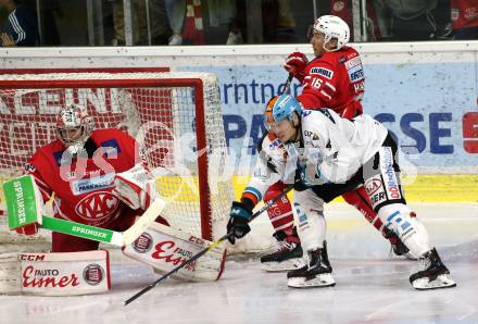 EBEL. Eishockey Bundesliga. KAC gegen	EHC Liwest Black Wings Linz. Lars Haugen, Patrick Harand, (KAC), McNeill Mark (Linz). Klagenfurt, am 29.9.2019.
Foto: Kuess
www.qspictures.net

---
pressefotos, pressefotografie, kuess, qs, qspictures, sport, bild, bilder, bilddatenbank