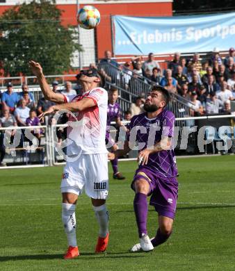 Fussball 2. Liga. SK Austria Klagenfurt gegen SK Vorwaerts Steyr. Kosmas Gkezos,  (Austria Klagenfurt),  Alberto Prada-Vega (Vorwaerts Steyr). Klagenfurt, am 29.9.2019.
Foto: Kuess
www.qspictures.net
---
pressefotos, pressefotografie, kuess, qs, qspictures, sport, bild, bilder, bilddatenbank