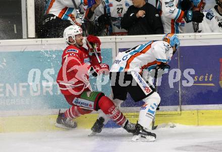 EBEL. Eishockey Bundesliga. KAC gegen	EHC Liwest Black Wings Linz. Manuel Ganahl (KAC), Kalus Marek (Linz). Klagenfurt, am 29.9.2019.
Foto: Kuess
www.qspictures.net

---
pressefotos, pressefotografie, kuess, qs, qspictures, sport, bild, bilder, bilddatenbank