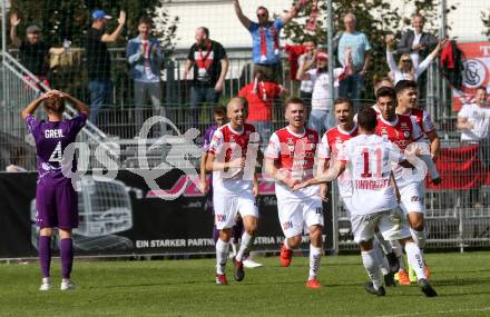 Fussball 2. Liga. SK Austria Klagenfurt gegen SK Vorwaerts Steyr. Torjubel Bojan Mustecic, Thomas Himmelfreundpointner (Vorwaerts Steyr). Klagenfurt, am 29.9.2019.
Foto: Kuess
www.qspictures.net
---
pressefotos, pressefotografie, kuess, qs, qspictures, sport, bild, bilder, bilddatenbank