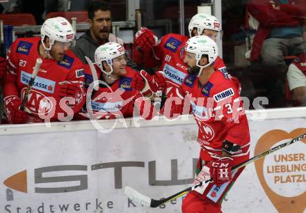 EBEL. Eishockey Bundesliga. KAC gegen	EHC Liwest Black Wings Linz. Torjubel David Joseph Fischer (KAC). Klagenfurt, am 29.9.2019.
Foto: Kuess
www.qspictures.net

---
pressefotos, pressefotografie, kuess, qs, qspictures, sport, bild, bilder, bilddatenbank