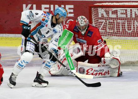 EBEL. Eishockey Bundesliga. KAC gegen	EHC Liwest Black Wings Linz. Lars Haugen (KAC), Schofield Rick (Linz). Klagenfurt, am 29.9.2019.
Foto: Kuess
www.qspictures.net

---
pressefotos, pressefotografie, kuess, qs, qspictures, sport, bild, bilder, bilddatenbank
