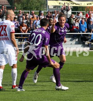 Fussball 2. Liga. SK Austria Klagenfurt gegen SK Vorwaerts Steyr. Torjubel Patrick Greil, Kosmas Gkezos (Austria Klagenfurt). Klagenfurt, am 29.9.2019.
Foto: Kuess
www.qspictures.net
---
pressefotos, pressefotografie, kuess, qs, qspictures, sport, bild, bilder, bilddatenbank