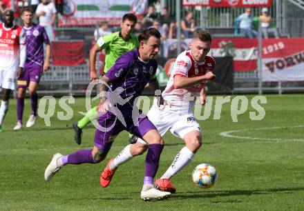Fussball 2. Liga. SK Austria Klagenfurt gegen SK Vorwaerts Steyr. Philipp Huetter,  (Austria Klagenfurt), Mirsad Sulejmanovic (Vorwaerts Steyr). Klagenfurt, am 29.9.2019.
Foto: Kuess
www.qspictures.net
---
pressefotos, pressefotografie, kuess, qs, qspictures, sport, bild, bilder, bilddatenbank