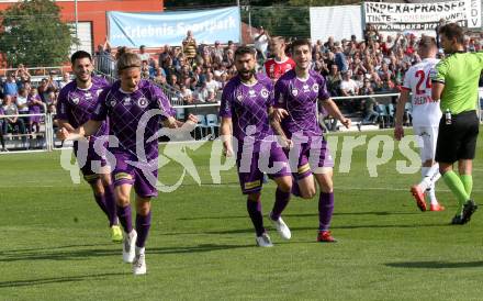 Fussball 2. Liga. SK Austria Klagenfurt gegen SK Vorwaerts Steyr. Torjubel Darijo Pecirep, Patrick Greil, Kosmas Gkezos,  Petar Zubak (Austria Klagenfurt). Klagenfurt, am 29.9.2019.
Foto: Kuess
www.qspictures.net
---
pressefotos, pressefotografie, kuess, qs, qspictures, sport, bild, bilder, bilddatenbank