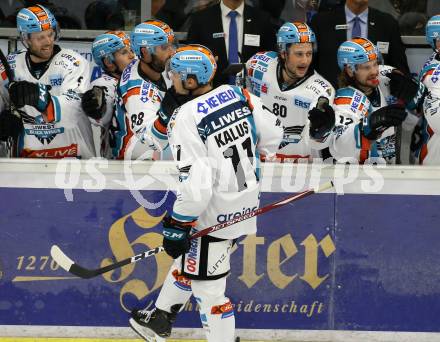 EBEL. Eishockey Bundesliga. KAC gegen	EHC Liwest Black Wings Linz. Torjubel 	Kalus Marek (Linz). Klagenfurt, am 29.9.2019.
Foto: Kuess
www.qspictures.net

---
pressefotos, pressefotografie, kuess, qs, qspictures, sport, bild, bilder, bilddatenbank