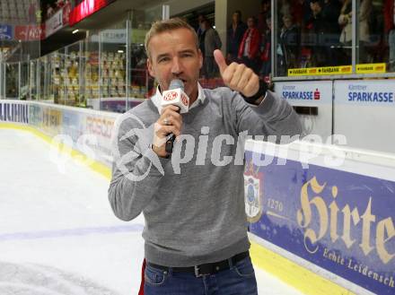EBEL. Eishockey Bundesliga. KAC gegen	EHC Liwest Black Wings Linz. Hallensprecher Joschi Peharz (KAC). Klagenfurt, am 29.9.2019.
Foto: Kuess
www.qspictures.net

---
pressefotos, pressefotografie, kuess, qs, qspictures, sport, bild, bilder, bilddatenbank