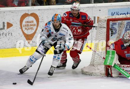EBEL. Eishockey Bundesliga. KAC gegen	EHC Liwest Black Wings Linz.  Matthew Neal, (KAC), Schofield Rick (Linz). Klagenfurt, am 29.9.2019.
Foto: Kuess
www.qspictures.net

---
pressefotos, pressefotografie, kuess, qs, qspictures, sport, bild, bilder, bilddatenbank