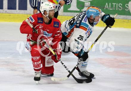 EBEL. Eishockey Bundesliga. KAC gegen	EHC Liwest Black Wings Linz.  Thomas Hundertpfund, (KAC), McNeill Mark (Linz). Klagenfurt, am 29.9.2019.
Foto: Kuess
www.qspictures.net

---
pressefotos, pressefotografie, kuess, qs, qspictures, sport, bild, bilder, bilddatenbank
