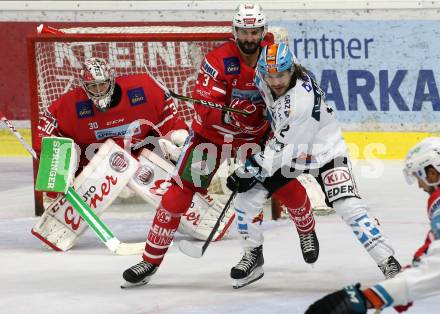 EBEL. Eishockey Bundesliga. KAC gegen	EHC Liwest Black Wings Linz. Lars Haugen, David Joseph Fischer, (KAC), Cijan Alexander (Linz). Klagenfurt, am 29.9.2019.
Foto: Kuess
www.qspictures.net

---
pressefotos, pressefotografie, kuess, qs, qspictures, sport, bild, bilder, bilddatenbank