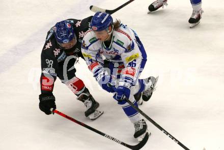 EBEL. Eishockey Bundesliga. EC VSV gegen HC TWK Innsbruck.  Anton Karlsson,  (VSV), Jan Lattner (Innsbruck). Villach, am 4.10.2019.
Foto: Kuess
www.qspictures.net
---
pressefotos, pressefotografie, kuess, qs, qspictures, sport, bild, bilder, bilddatenbank