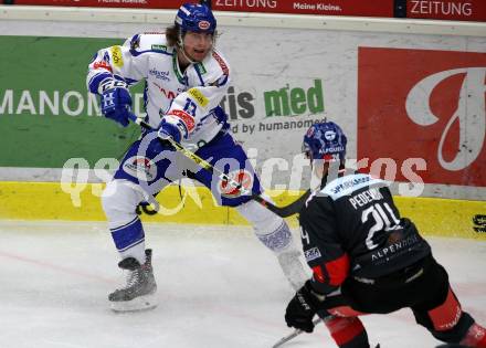 EBEL. Eishockey Bundesliga. EC VSV gegen HC TWK Innsbruck.  Chris Collins,  (VSV), Florian Pedevilla (Innsbruck). Villach, am 4.10.2019.
Foto: Kuess
www.qspictures.net
---
pressefotos, pressefotografie, kuess, qs, qspictures, sport, bild, bilder, bilddatenbank