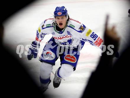 EBEL. Eishockey Bundesliga. EC VSV gegen HC TWK Innsbruck.  Torjubel Anton Karlsson (VSV). Villach, am 4.10.2019.
Foto: Kuess
www.qspictures.net
---
pressefotos, pressefotografie, kuess, qs, qspictures, sport, bild, bilder, bilddatenbank